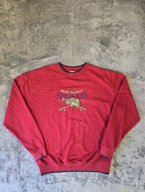 Vintage World's Top Notch Fisherman Embroidered Sweatshirt Size Large Red